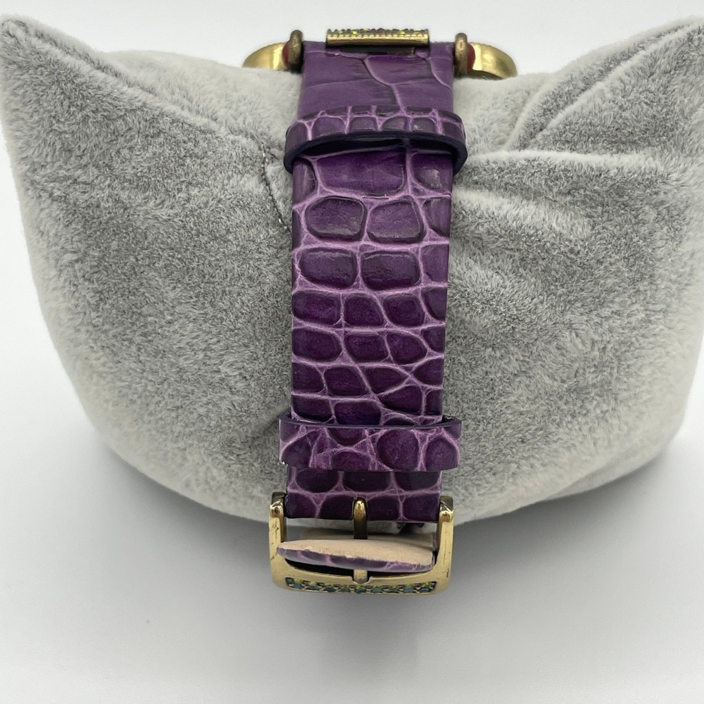 Heidi Daus Leather Purple Art Deco Swarovski Crystal Watch B7978 New Battery - Picture 5 of 7